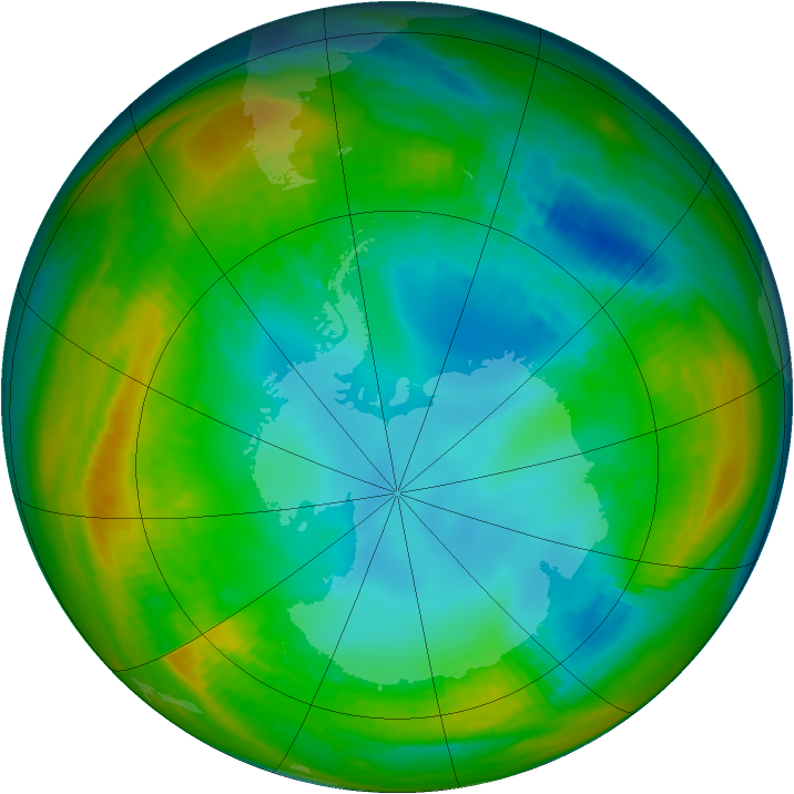 Antarctic ozone map for 05 August 1982
